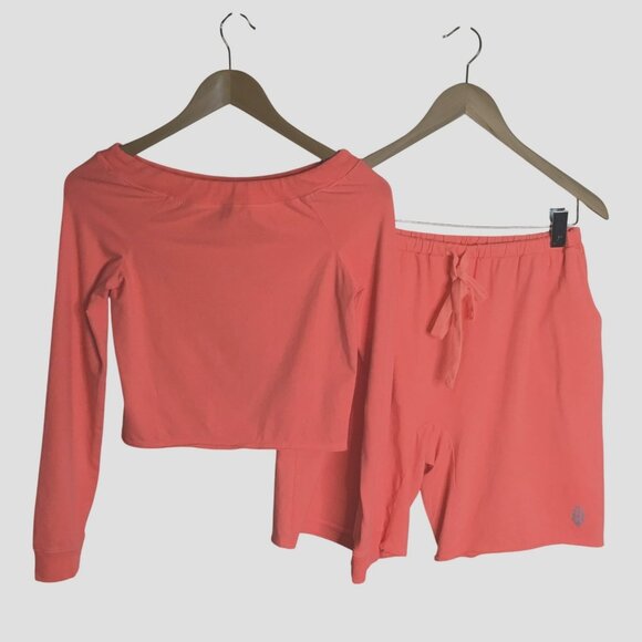 Free People Movement Hot Shot Easy Set Orange NWOT Size M Cropped Top Shorts - Picture 1 of 5